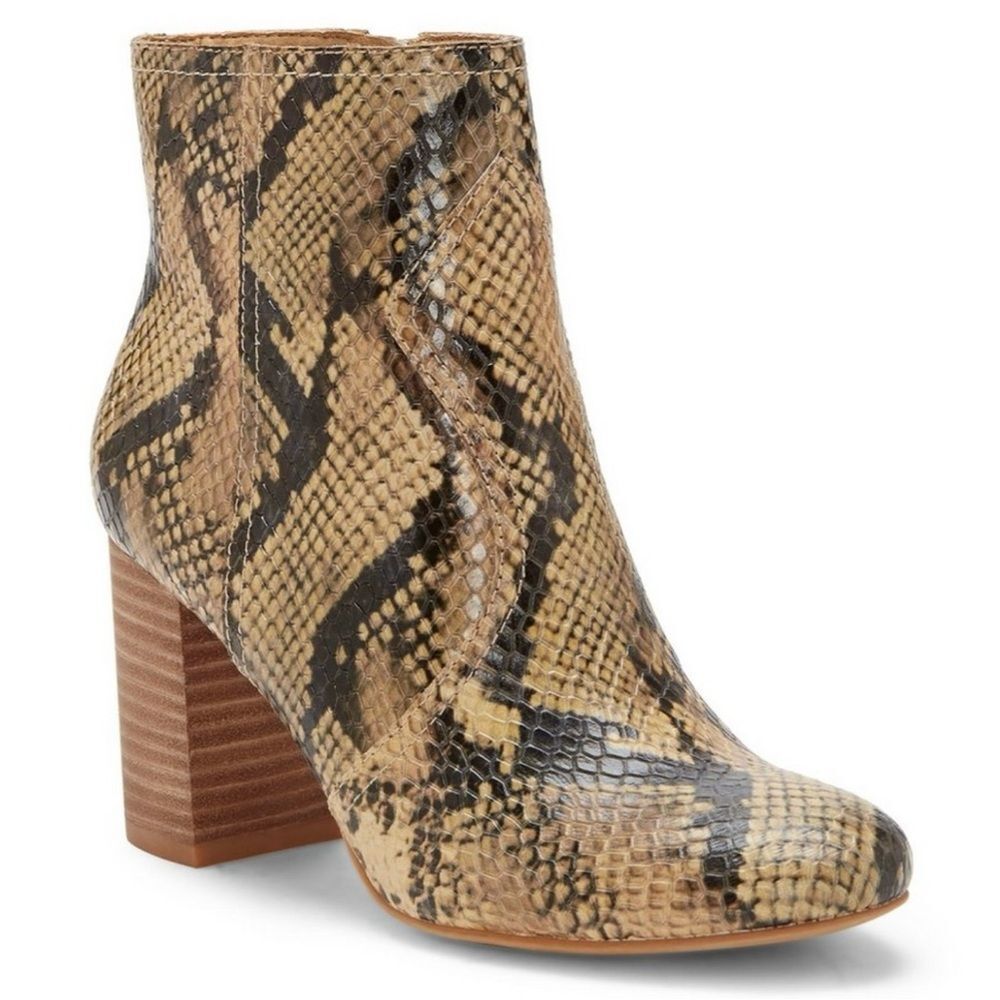 LUCKY BRAND Snakeskin Sheirin Leather Bootie Boots Light Beige Black Size 7